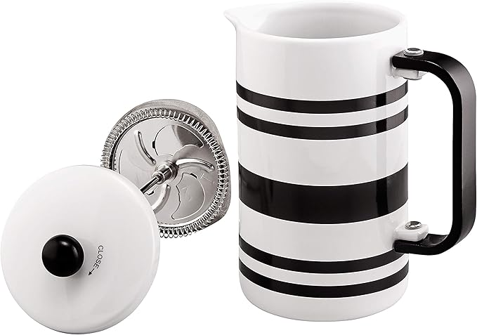 BonJour 47041 Hot Beverage Ceramic French Press Coffee Maker with Flavor Lock Filter and Bamboo Handle - 32 Ounce Black Stripes