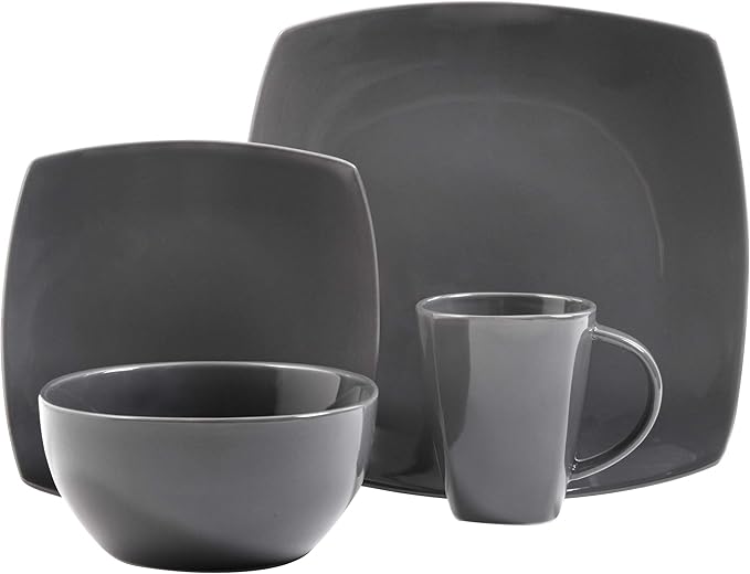 Gibson Soho Lounge Square Reactive Glaze Dinnerware Set Grey - 97558.16RM Service for 4 (16pcs)