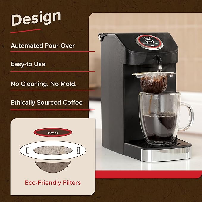 SWIRL Single Serve Pour Over Coffee Maker Electric Kitchen Appliances Plastic Free Brewing Use with Cups or Mugs Automated Pour Over Black