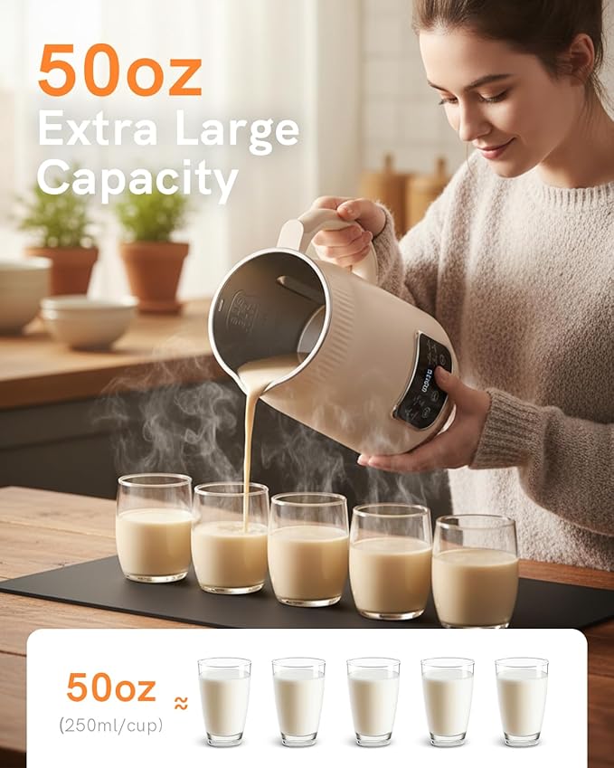 50oz Nut Milk Maker Machine(Stainless Steel) Blender 8-in-1 Automatic Soy Milk Maker for Vegan Homemade Almond/Coconut/Oat Plant-Based Milk with 18H Delay Start4H Keep Warm Self-Clean&amp Boil Wa