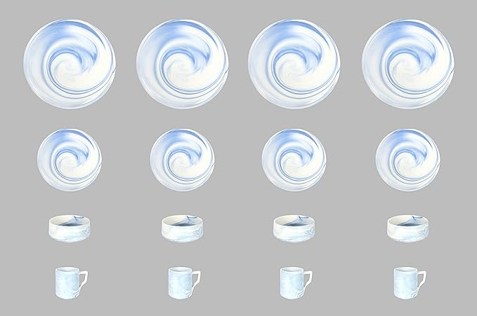 Fine China Artisan Marbled 16pc Dinner Set Blue