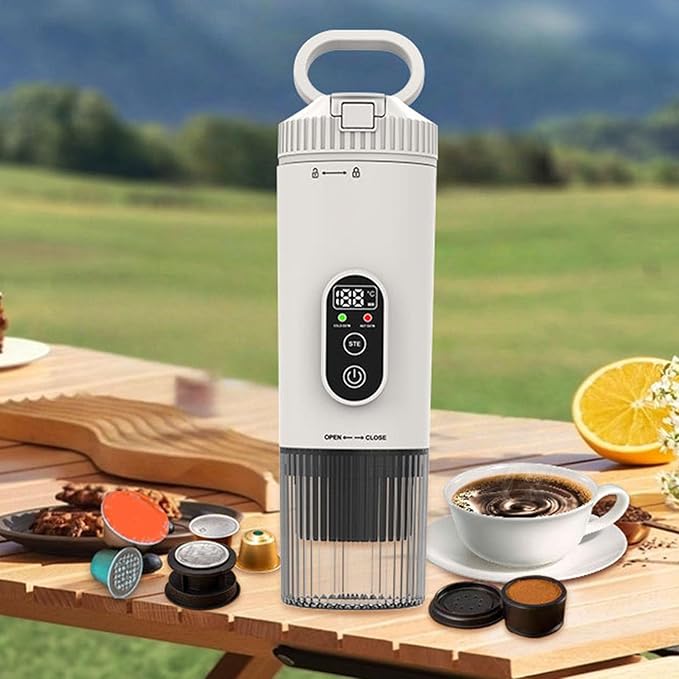 Cosiki Portable Coffee Maker Electric Espresso Machine 21 Bar 7800mAh Battery Coffee Maker with Capsule &amp Ground Compatibility Ideal for Travel Camping Office (White)