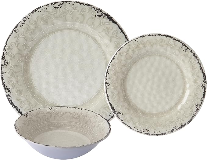 Melamine Dinnerware Sets Service for 4. Unbreakable Dishes. Scratch Resistant Melamine Ware. Plates and Bowls. Dishwasher Safe Platos De Melamina Baroque Design. Beautifully Packaged Gift Box