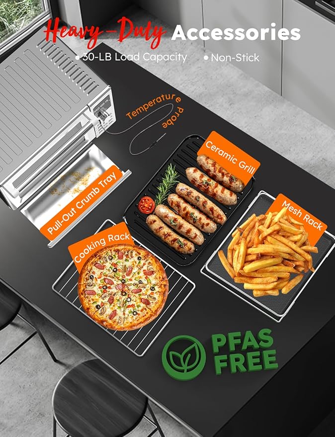 Nuwave Bravo XL Pro Air Fryer Toaster Oven with Grill Combo 2025 New Ultra-Fast Convection System 35% Crispier 2X More Even 142 Presets 50-500F Smarter Probe PFAS Free 30QT Stainless Steel