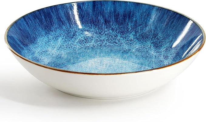 16‑Piece Porcelain Dinnerware Set in Green Double Bowl Design with Dinner Plates Salad Plates and Bowls Dishwasher &amp Microwave Safe (Blue)