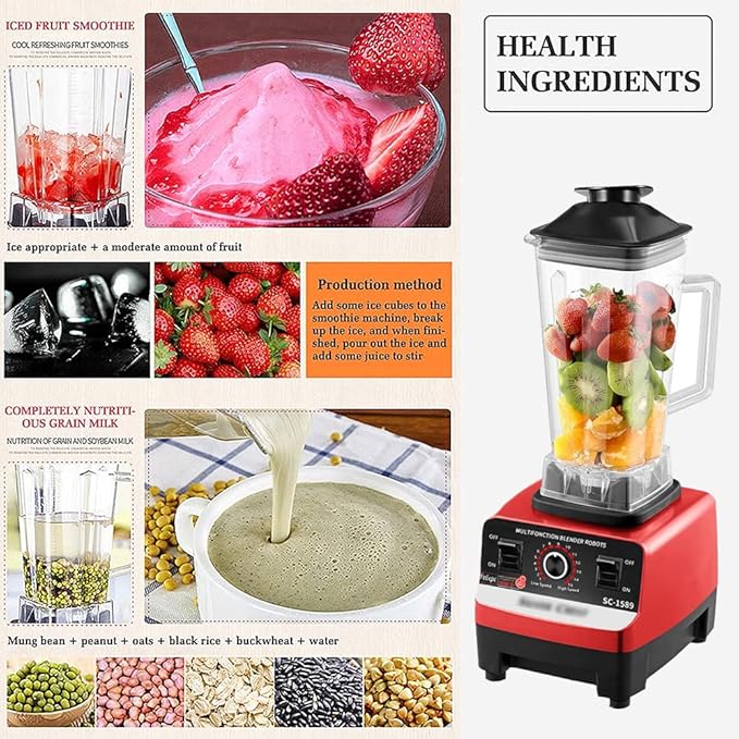 Multifunctional Ice Crusher Smoothie Blender High Power Blender 2L Large Capacity Commercial Blender Milkshake Maker
