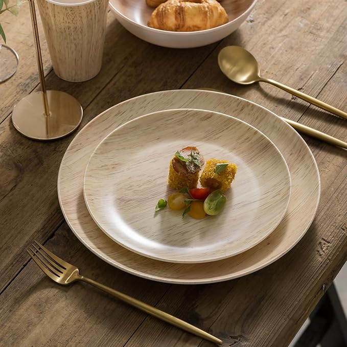 MissYIP 16 Pcs Melamine Dinnerware Set Service for 4Woodland Melamine Plates Set with Bowls and CupsNon-breakable Lightweight Dining Tableware Indoor and Outdoor useDishwasher SafeWood grain