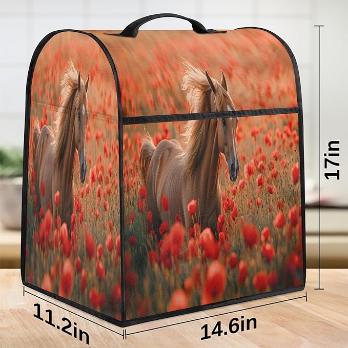 cfpolar Kitchen Aid Mixer Cover Compatible with 6-8 Quarts Animal Horse Red Flower Stand Mixer Cover Kitchen Aid Mixers Accessories Appliance Organizer Bag Dust Covers with Zipper Pocket