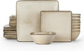 E-far Square Dinnerware Sets for 8 24-Piece Stoneware Plates and Bowls Dishes Set Reactive Glaze Porcelain Dishware Sets Chip &amp Scratch Resistant Microwave &amp Dishwasher Safe Sandy Beige