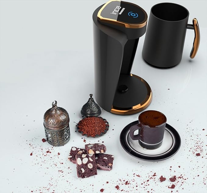 İnca IKM-01 Wonder Series Turkish Coffee Maker Turkish Coffee Maker with Measuring Spoon for 4 Cups (Fincan) at the Same Time High Performance in Elegant Black and Rose Gold Design