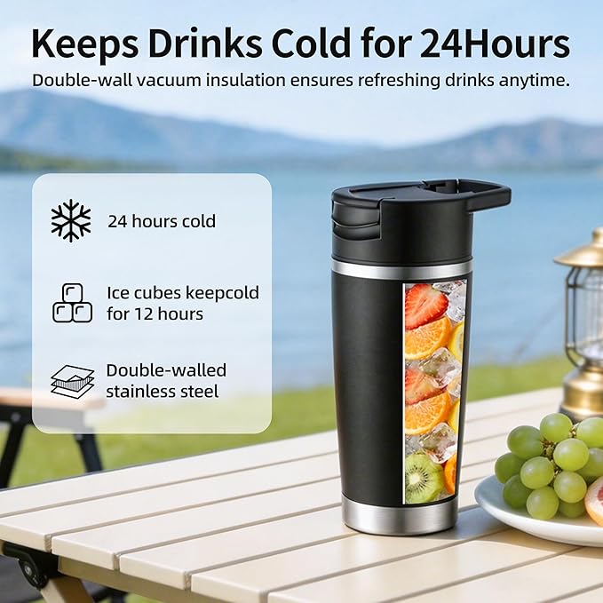Portable Personal Blender 20oz Vacuum Cup Cordless Blende for 120 Watt Rechargeable Personal Size blender With Stainless Steel Bottle Ideal For-Shakes and Smoothies BPA Free (Black）