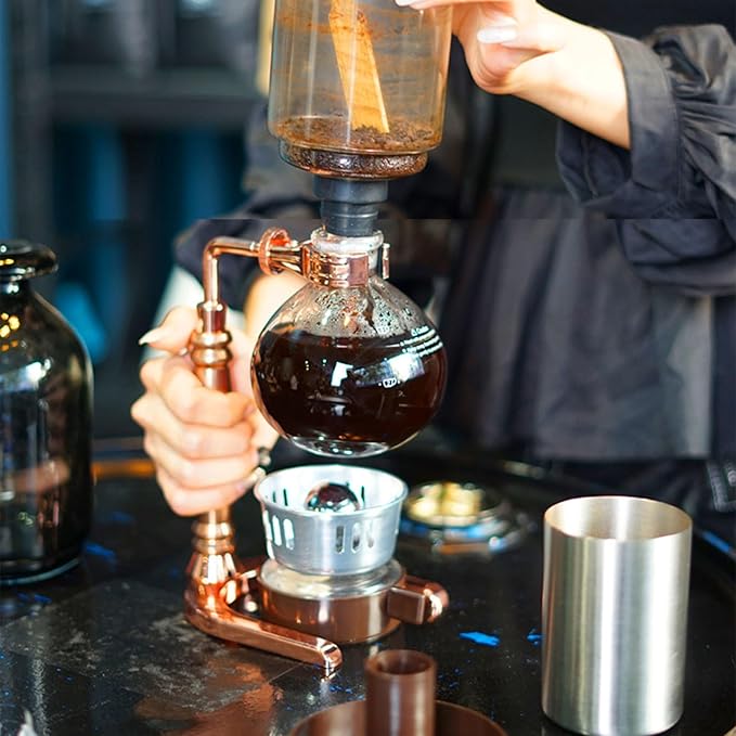 Advanced Siphon Coffee Maker Feature Glass Construction Wood Handle Vacuum Brewing Technology for Sturdy Use At Homes Serving 3 Persons Multipurpose Glass Maker Cold Brews
