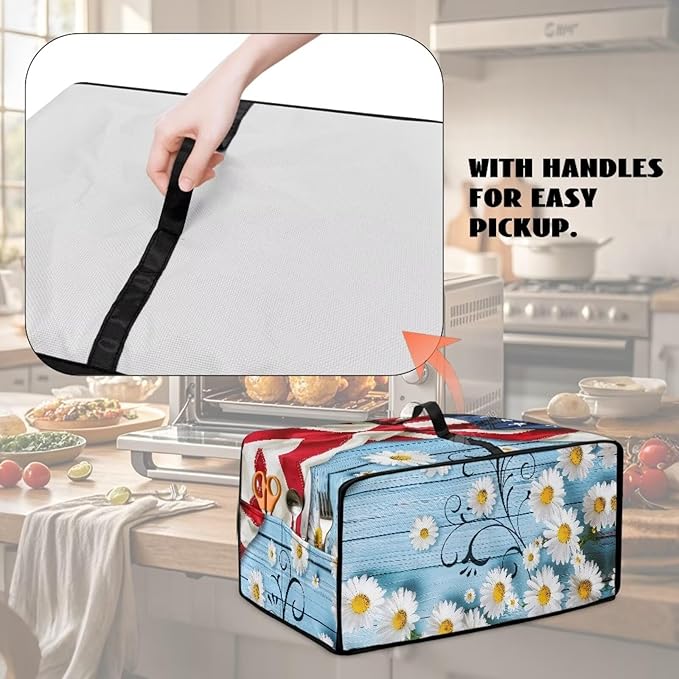 Doojoayie American Flag Toaster Oven Cover Daisy Print 4 Slice Bread Machine Dust Protector Universal Fit Dust-proof &amp Stain Resistant Covers for Kitchen Appliance Protection