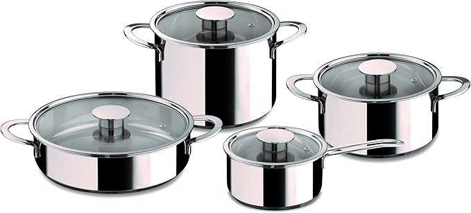 MEPRA Gourmet Kitchen Cookware Set - 8 Pcs. Stainless Steel Spaghetti Pot for Induction Halogen Electric Hobs Silver (30150008)