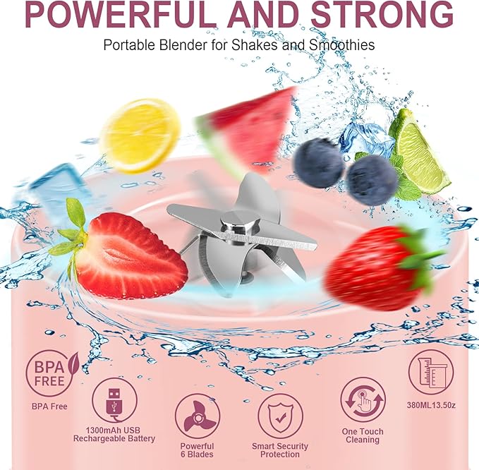 Portable Manual Food Blender Pink