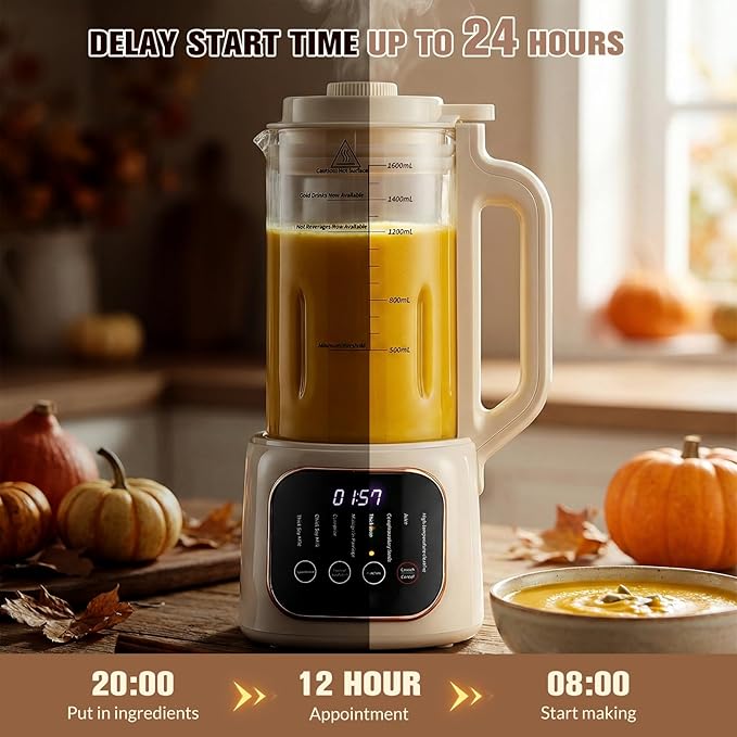 54oz Nut Milk Maker Machine11 in 1 Automatic Soy Milk Maker Blender for Homemade Soy Almond Oat Coconut Plant Based Milks Milkshake and Juice with 24H Delay Start/6H Keep Warm/Auto Clean White