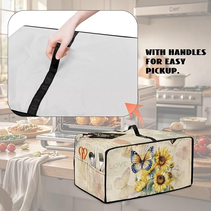 Doojoayie Butterfly Sunflower Toaster Cover 4 Slice Toaster Oven Cover Dust Resistant Appliance Covers for Kitchen Counter Modern Home Kitchen Decoration