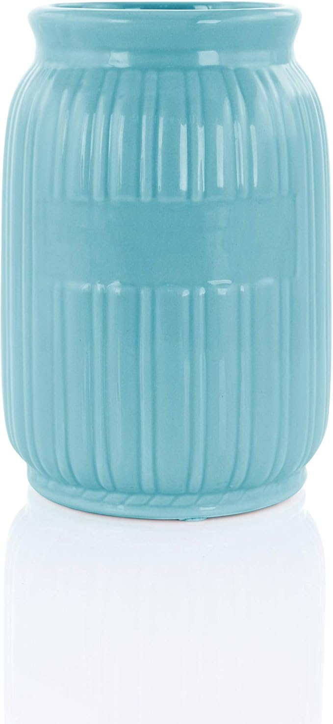 Megachef Tool Cookware Utensil Set with Ceramic Holder 9 Piece Light Teal and Wood Texture