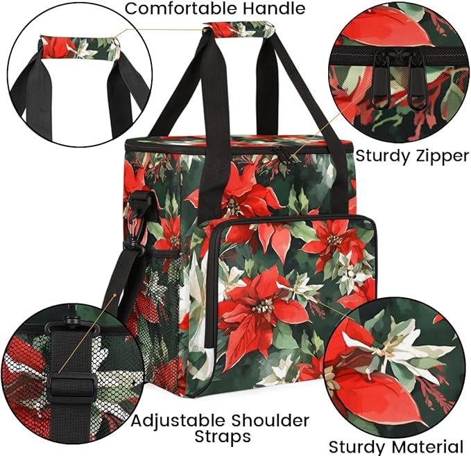 Holly Berry Flowers Coffee Maker Carrying Bag Oil Painting Flowers Travel Storage Bag Compatible with K-Mini or K-Mini Plus Single Serve Coffee Brewer Carrying Case with Pockets &amp Shoulder Strap