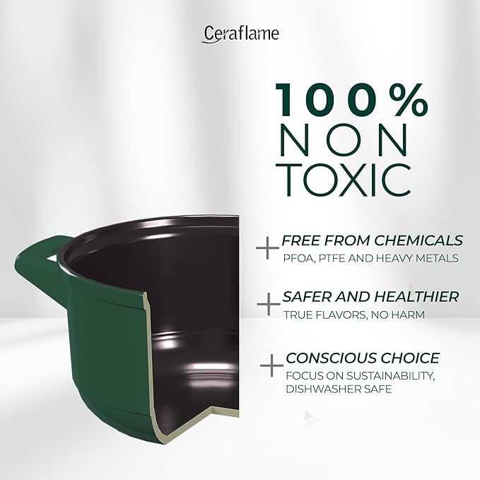 Pure Ceramic Healthy Non Toxic Cookware Set - Oven Safe Up to 1200F Microwave and Dishwasher Safe Longlasting and Lightweight - PFAS PTFE PFOA PFOS - Matte Rosemary