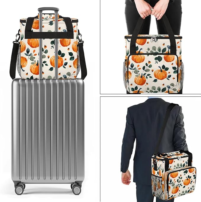 Cute Pumpkins Print Coffee Maker Carrying Bag Compatible with K-Mini or K-Mini Plus Portable Single Cup Coffee Maker Case with Pockets for K Cup Pods