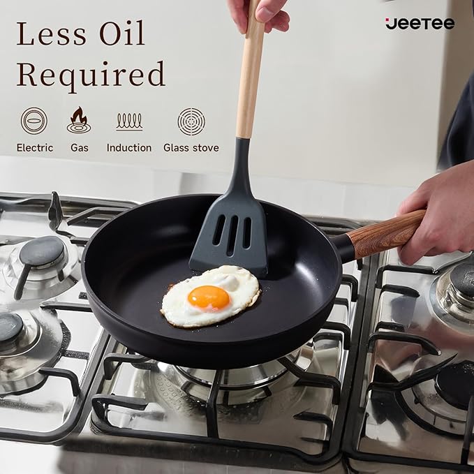 JEETEE Ceramic Cookware Set 13 Pcs Pots and Pans Set Nonstick with Rotation Removable Handles Healthy Non-Toxic Cooking Set for All Stoves Stackable Pots Pans Oven Safe PFOA/PFOS Free Black