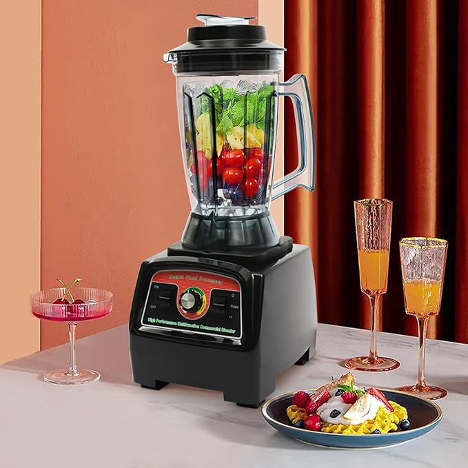 Commercial Fruit 3.3HP 2800W Mixer Power Juicer 3.9L Smoothie Maker Heavy Duty Food Processor with 2 In 1 Blades Black &amp Red
