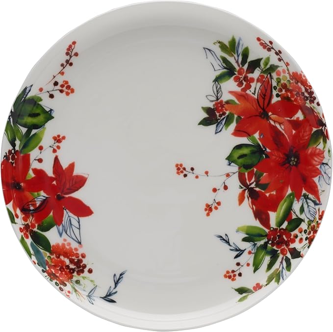 Mikasa Winter Poinsettia Holiday Bone China Lightweight Chip Resistant Dinnerware Set Service for 4