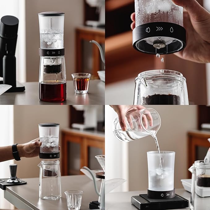 Drip Cold Brew Coffee Maker Machine Drip Iced Coffee Brew Maker 450ml Capacity 500-mesh High-density Filter Borosilicate Glass Lower Pot for Home and Office