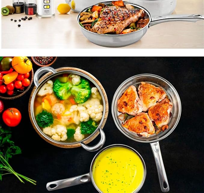 Cookware Set Stainless Steel Pots Composite Bottom Saucepan Saute Steak Pan Non Stick Fry Pan with Lids Kitchenware Set 5PCS