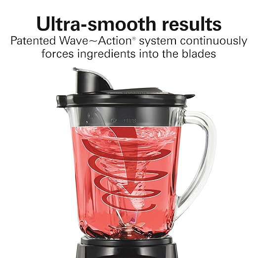 Hamilton Beach Power Elite Wave Action Blender For Smoothies 40 Oz Glass Jar 12 Functions Including Puree Crush Ice 700 Watts - Black (58148A)
