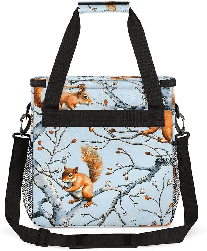 Cute Animal Squirrel Coffee Maker Carring Bag Large Insulated Storage Organizer Case Tote Bags with Shoulder Strap for Travel Work Picnic