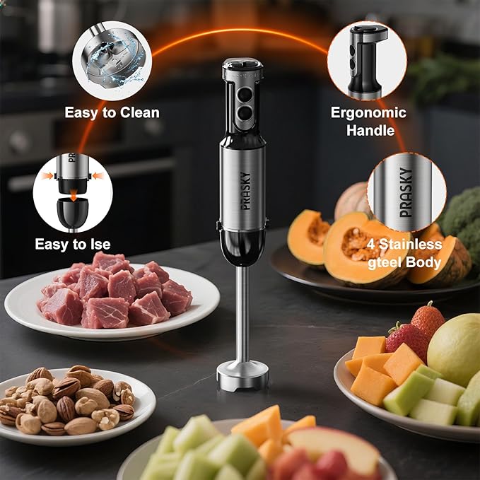 Immersion Blender Handheld Hand Blenders 20 Speed &amp Turbo Mode Hand Held Blender Heaviest Duty Copper Motor Stainless Steel Blades Milk Frother Wand Whisk 600ml Beaker 500ml Chopper (Black)