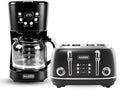 Haden Heritage 4 Slice Wide Slot Stainless Steel Toaster Bundled with 12 Cup Programmable Drip Coffee Maker Coffee Machine Black &amp Chrome