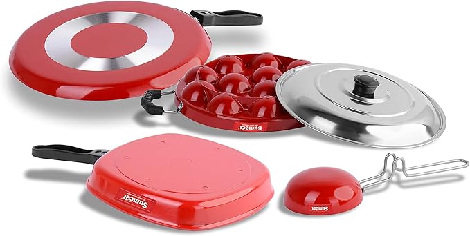 Sumeet 2.6mm Thick Non-Stick Marpo Cookware set (Dosa Tawa – 26.5cm Dia + Grill Appam Patra With Lid – 23cm Dia + Grill Appam Patra With Lid – 23cm Dia + Tadka Pan – 10cm Dia)