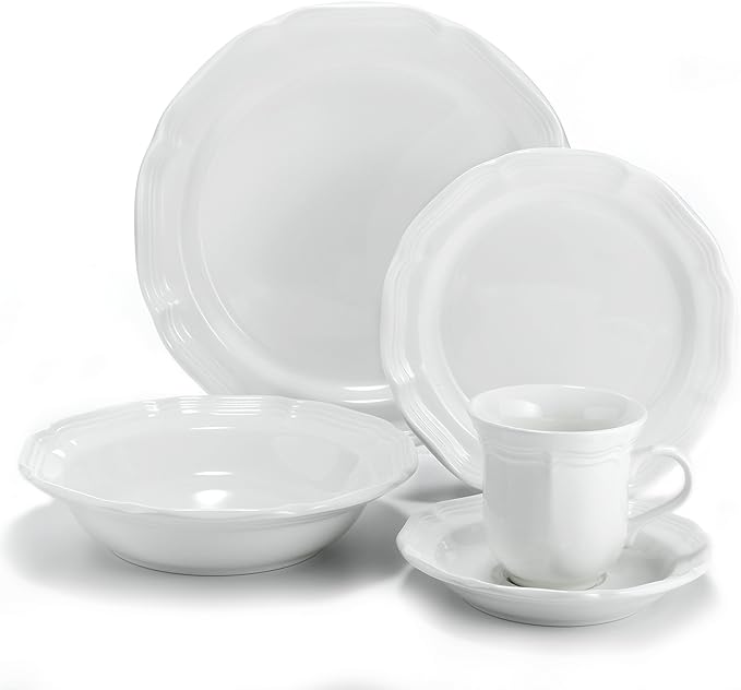Mikasa French Countryside 40-Piece Dinnerware Set Service for 8 White &amp French Countryside Cereal Bowl 7-Inch Set of 4 White - F9000-421 30 ounces