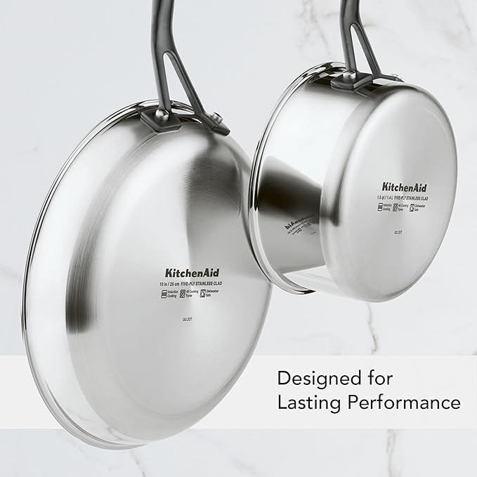 KitchenAid 5-Ply Clad Stainless Steel Stainless Steel Induction Saute Pan with Lid 5 Quart - Polished Stainless Steel