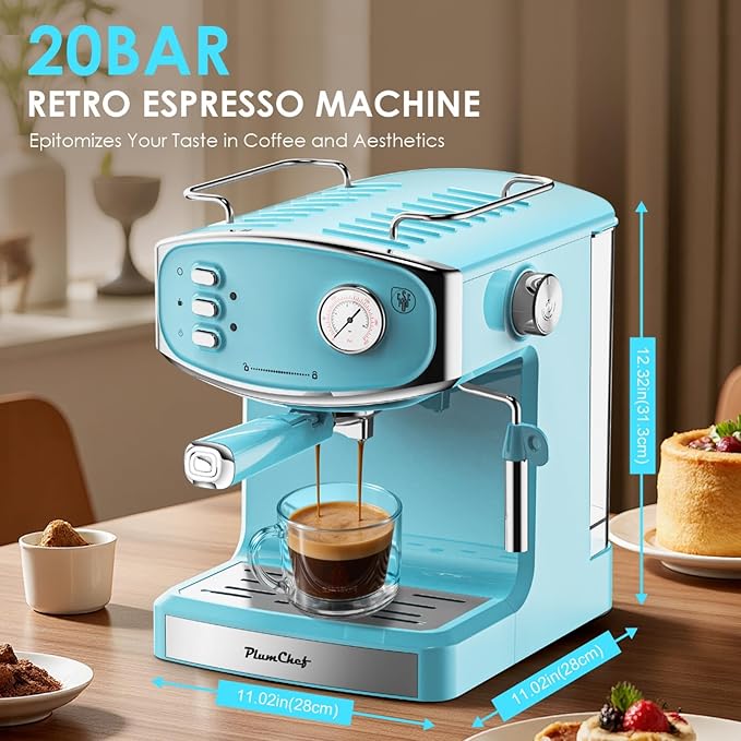 Espresso Machine for home- Professional Compact Espresso Maker with Milk Frother Steam Wand Pressure Gauge &amp 54oz Large Water Tank Low Noise Fast Brewing for Cappuccino Latte