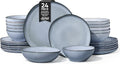 Herogo Stoneware Dinnerware Sets for 6 24 Piece Ceramic Dinner Dishes Set Irregular Handmade Plates and Bowls Dishware Crack and Scratch Resistant Reactive Glaze Smoky Blue