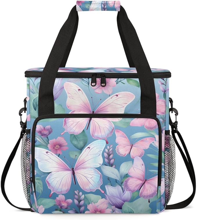 Flowers Butterfly Coffee Maker Carrying Bag Colorful Butterfly Travel Storage Bag Compatible with K-Mini or K-Mini Plus Single Serve Coffee Brewer Carrying Case with Pockets &amp Shoulder Strap
