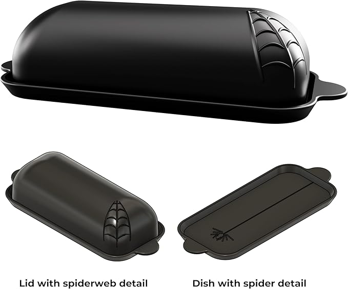 Spiderweb Dinnerware Set of 12 + Butter Dish Set - Gothic Kitchen Decor - Black Matte Porcelain with: 4 Dinner Plates 4 Salad Plates 4 Bowls 1 Butter dish with Lid - Halloween Gifts
