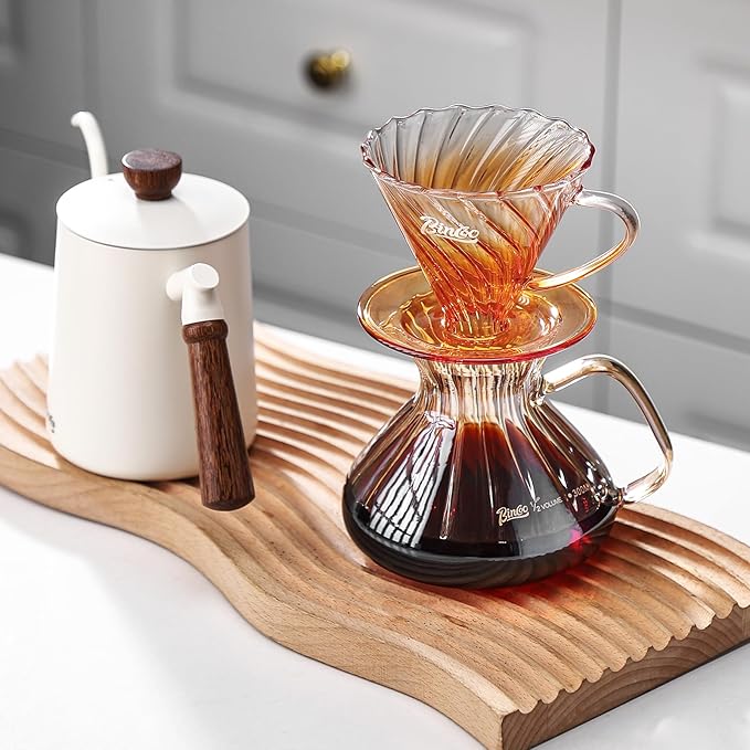 Bincoo Pour Over Coffee Maker Set650ML Borosilicate Glass Carafe with Coffee Driper&amp50pcs Paper FilterGlass Coffee Maker for Home Café Restaurant(Champagne)