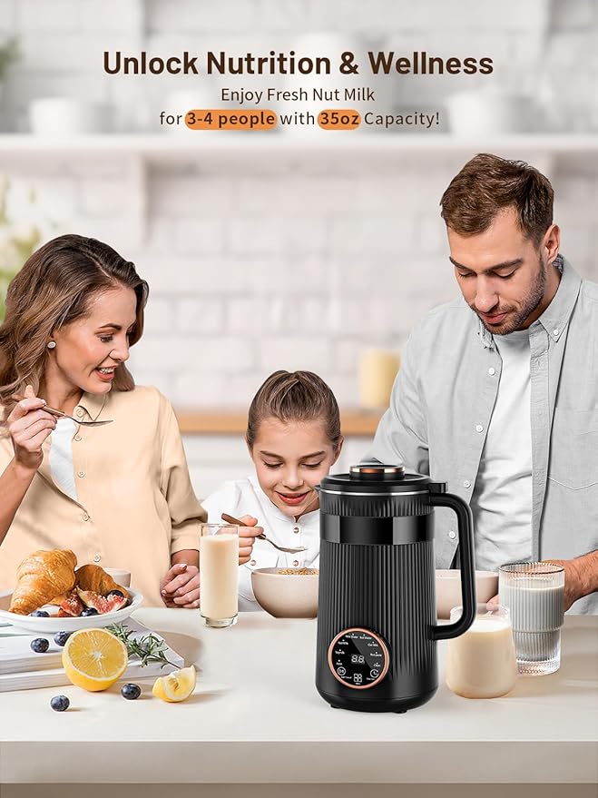 Nut Milk Maker Machine 35oz Homemade Soy Almond Oat Coconut Plant Based and Non Dairy Beverages 8 in 1 Automatic Soybean Machine With 12H Delay Start/Keep Warm/Boil Water