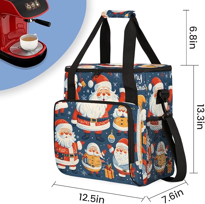 Xmas Santa Claus Coffee Maker Carrying Bag Cartoon Santa Claus Travel Storage Bag Compatible with K-Mini or K-Mini Plus Single Serve Coffee Brewer Carrying Case with Pockets &amp Shoulder Strap