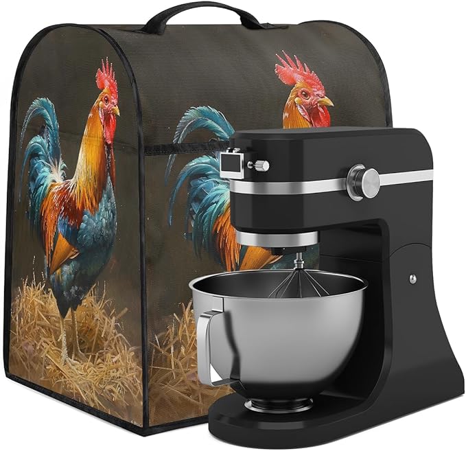 Kitchen Aid Mixer Cover Animal Rooster Autumn Stand Mixer Cover Compatible with 6-8 Quarts Stand Mixers Dust Covers with Zipper Pocket Foldable Washable Kitchen Aid Organizer Bag
