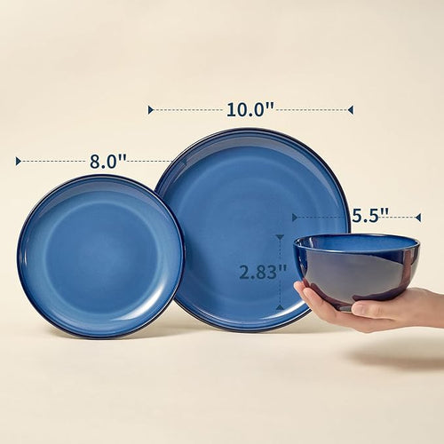 12 Piece Dinnerware Set Includes 6 Piece Salad Plate Set Combo Light Blue