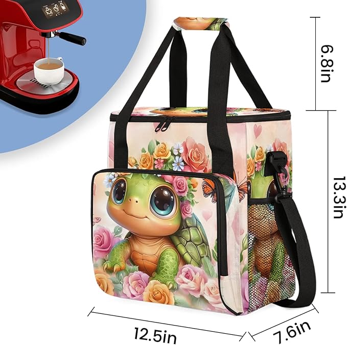 Turtle Coffee Maker Travel Bag Cute Insulated Grocery Bag Travel Picnic Leakproof Cooler Bags With Shoulder Strap