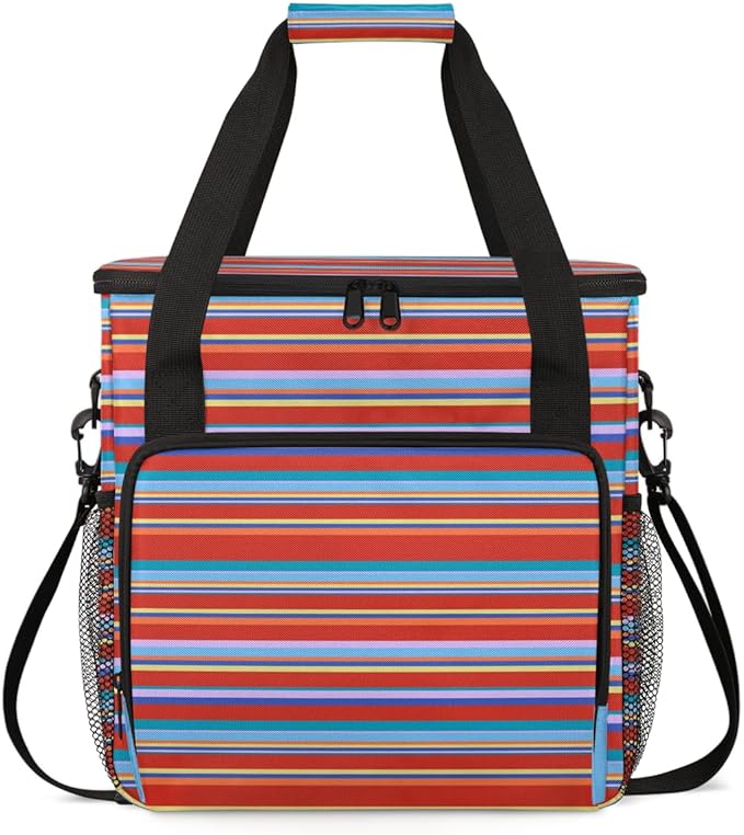 Red and Blue Stripes Coffee Maker Carrying Bag Portable Travel Storage Tote Bag Compatible with K-Mini or K-Mini Plus Single Serve Coffee Brewer Carrying Case with Multiple Pockets &amp Shoulder St