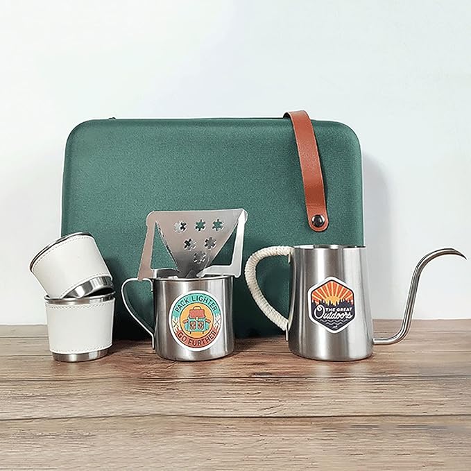Pour Over Coffee Maker Set with Gooseneck Kettle Stainless Steel Hollow Filter Holder with Paper Coffee FiltersDIY Manual Coffee Maker Set for Coffee Lovers