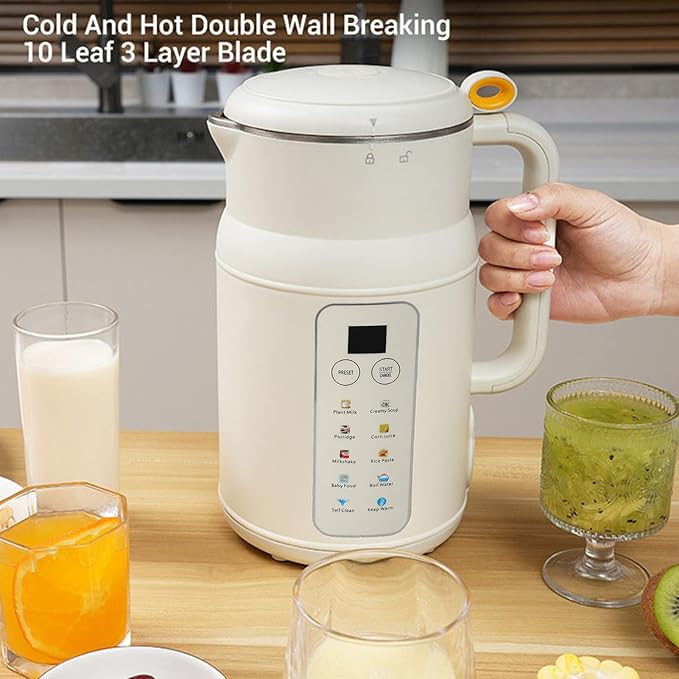 8 In 1 Nut Milk Maker 800ml Automatic Soy Milk Maker 600W Homemade Plant Based Almond Oat Coconut Keep Warm Self Cleaning &amp Boil Water Functions (US Plug 110V)
